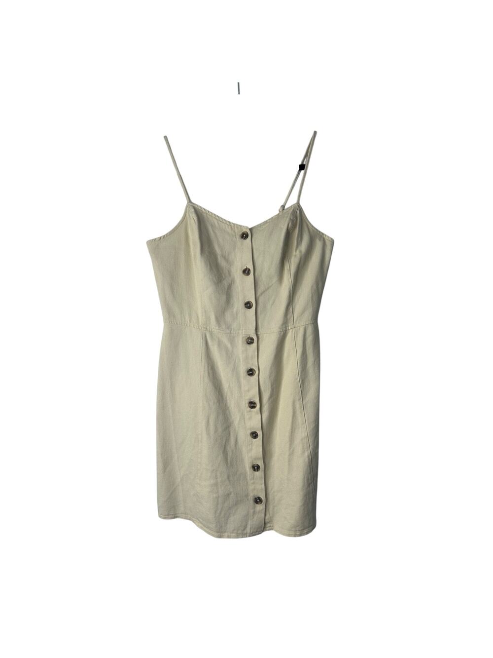 She + Sky Cotton Mini Dress Size L Beige Sleeveless Button Front Structured